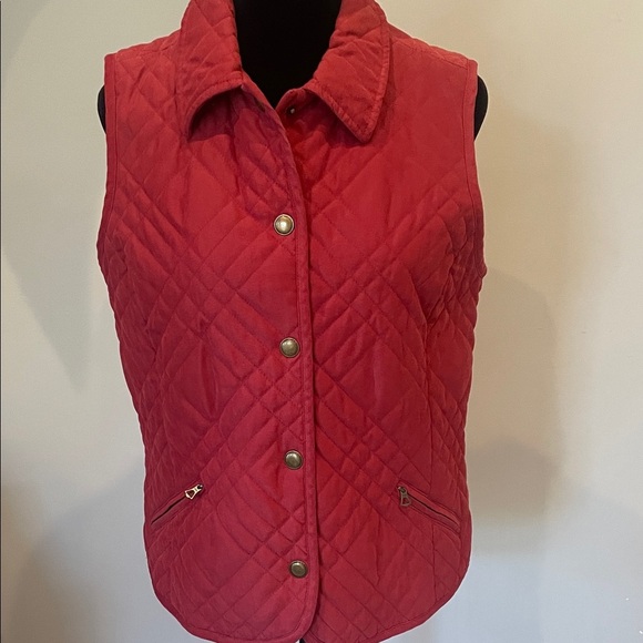 Red Quilted Vest with Snap Buttons Talbots small - Picture 1 of 4
